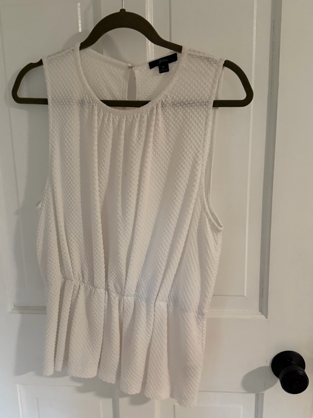 J. Crew White Textured Sleeveless Peplum Top